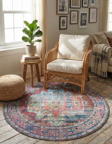 4' x 4' Washable Maahru Round Rug