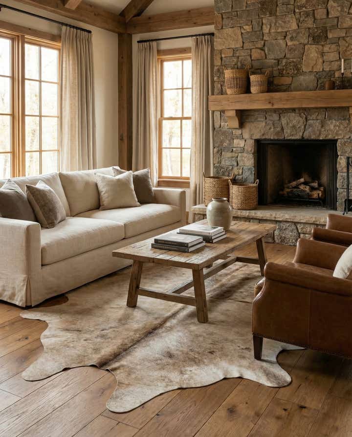 5' 4 x 6' 2 Cowhide Leather Rug