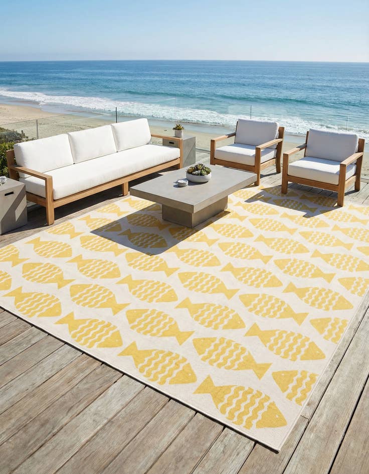 Detail image of 13' x 13'  Washable Coastal Indoor / Outdoor Square Rug