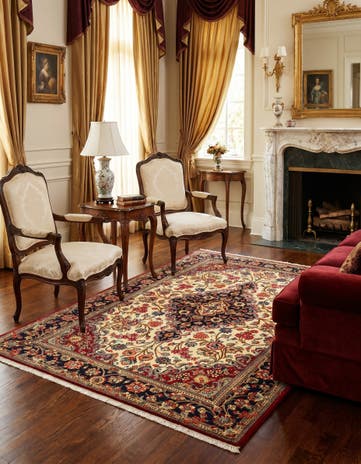 4' 8 x 6' 8 Hand Knotted Qom Persian Rug