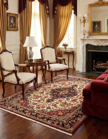 4' 8 x 6' 8 Hand Knotted Qom Persian Rug
