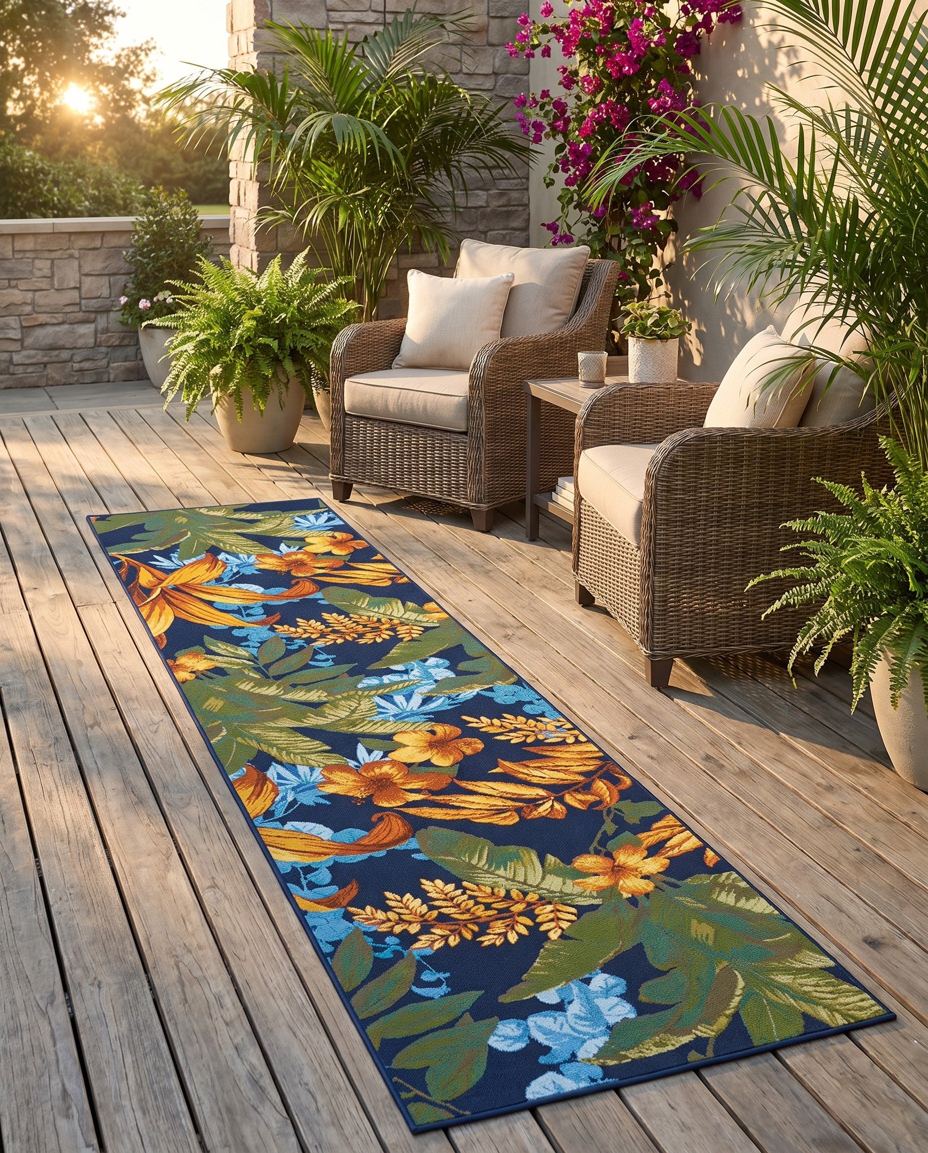 2' 7 x 11' Easy-Clean Botanical Indoor / Outdoor Runner Rug