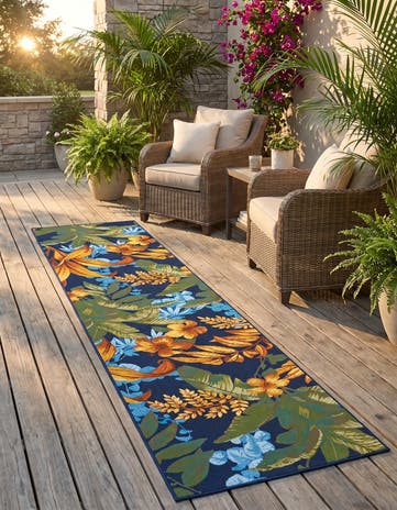 2' 7 x 11' Easy-Clean Botanical Indoor / Outdoor Runner Rug