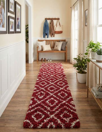 Burgundy Red Lattice Shag Runner Rug