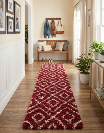 Burgundy Red Lattice Shag Runner Rug