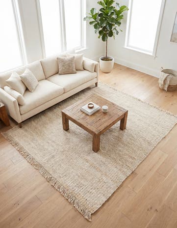 Ivory Hand Woven Chunky Jute Square Rug