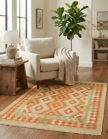 3' 2 x 4' 10 Hand Woven Kilim Waziri Wool Rug