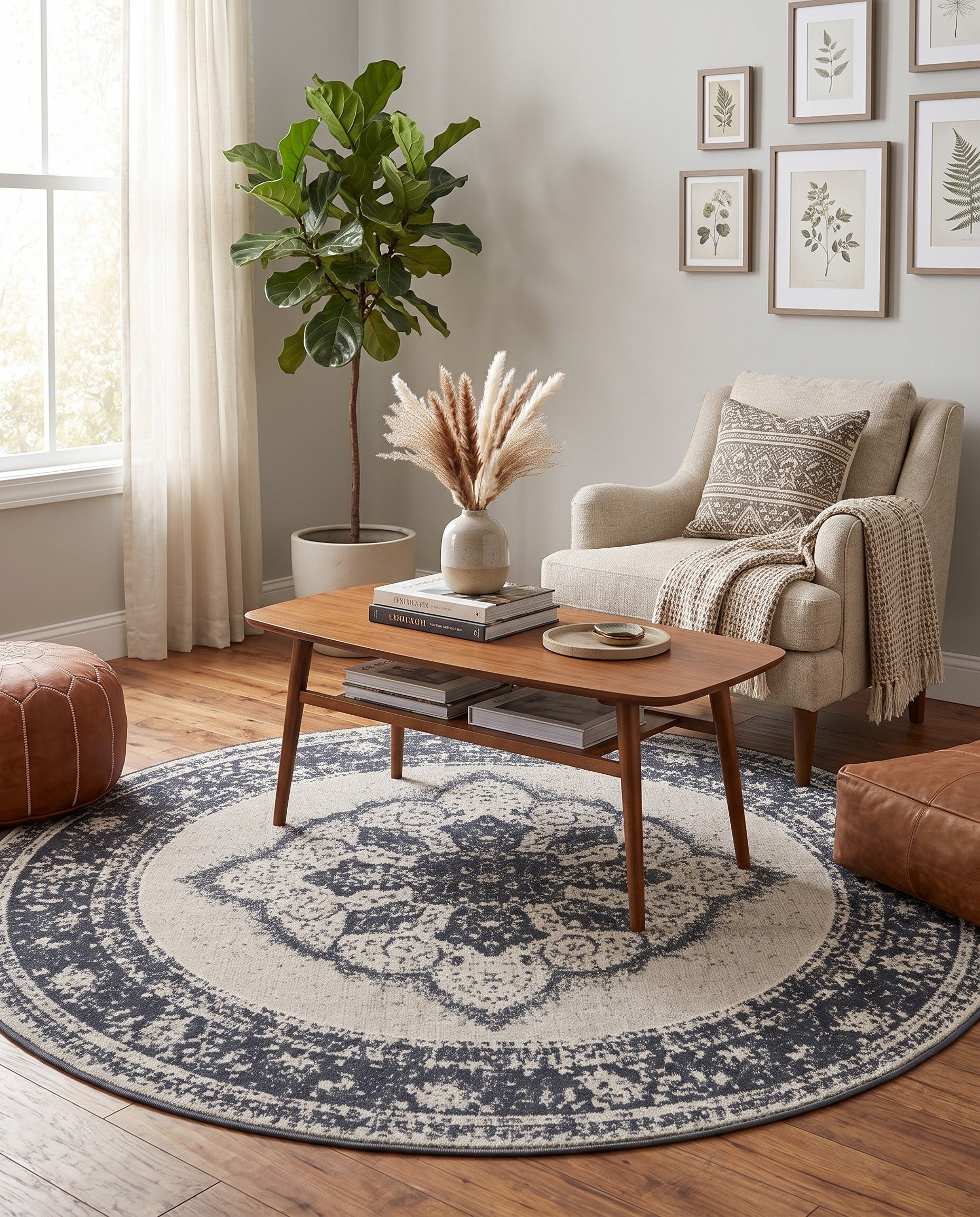 Slate Blue and Ivory Monaco Round Rug