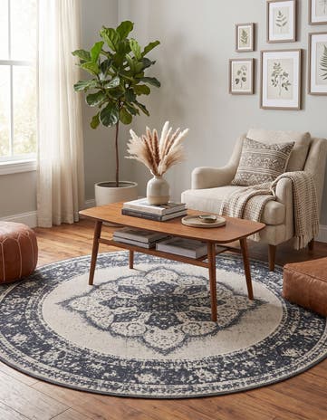 Slate Blue and Ivory Monaco Round Rug