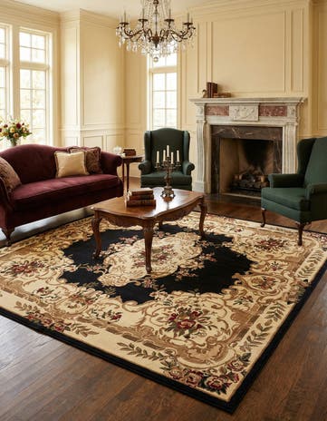 Black Classic Aubusson Square Rug