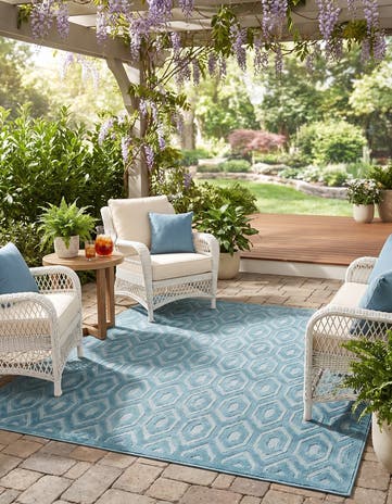 Aqua Easy-Clean Trellis Textured Indoor / Outdoor Square Rug