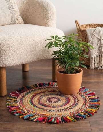 Hand Braided Chindi Jute Round Rug