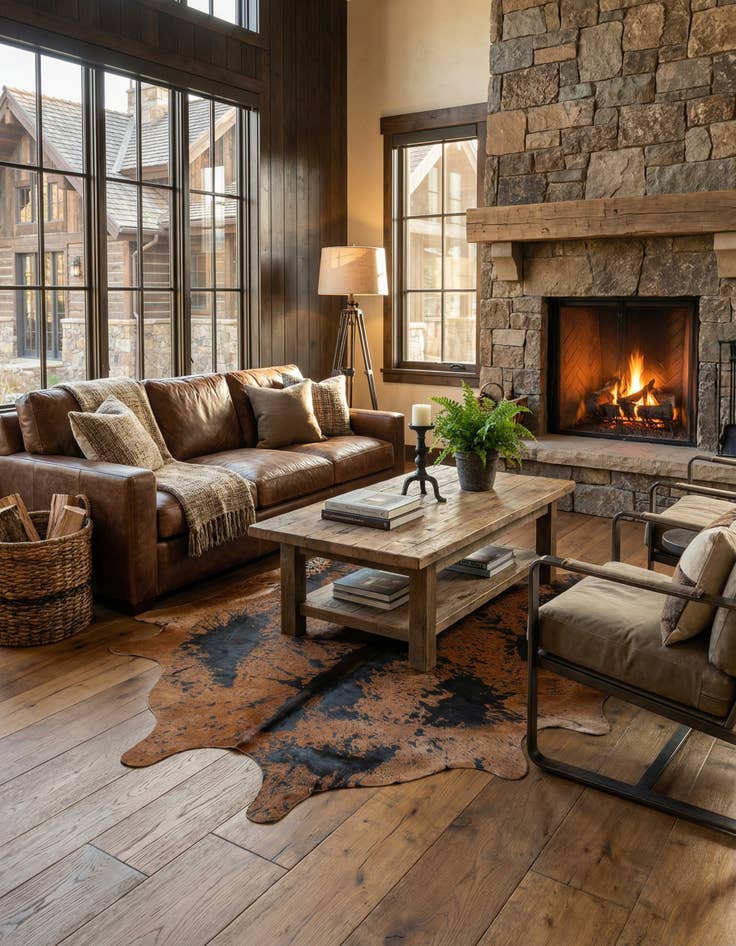 Detail image of 6' 8 x 6' 8 Cowhide Leather Square Rug