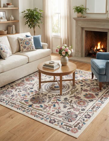 Ivory Blossom Square Rug