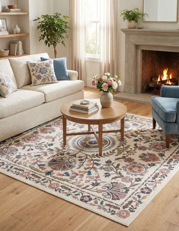 Ivory Blossom Square Rug