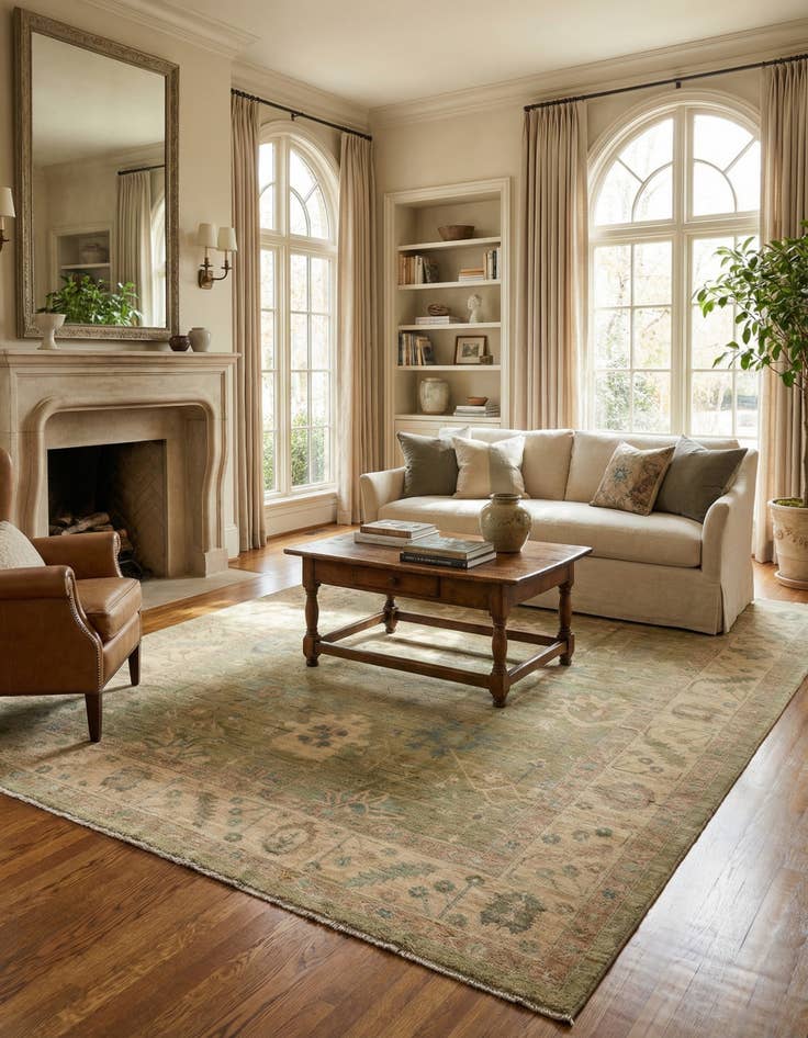 Detail image of 10' 3 x 13' 10 Hand Knotted Oushak Wool Rug