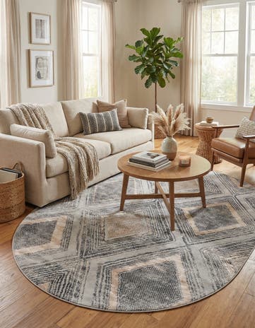 Gray Cream Caspian Oval Rug