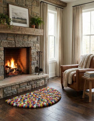 Felt Ball Wool Hearth Rug