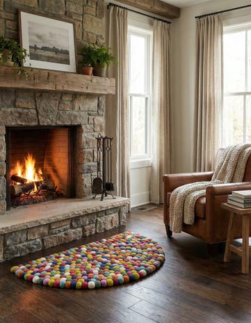 Felt Ball Wool Hearth Rug