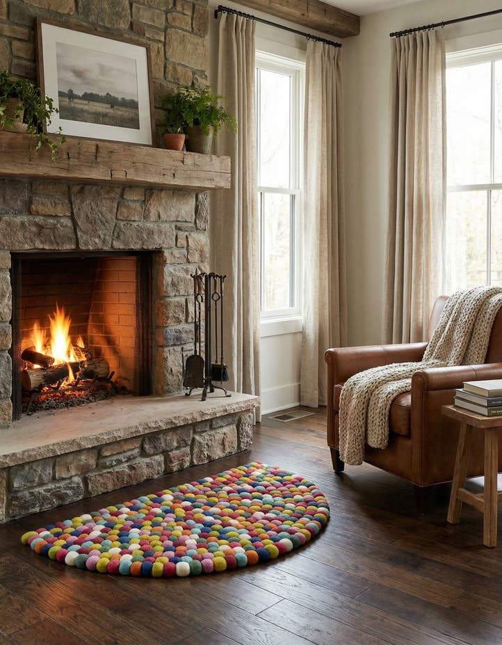 2' 2 x 3' 7 Felt Ball Wool Hearth Rug