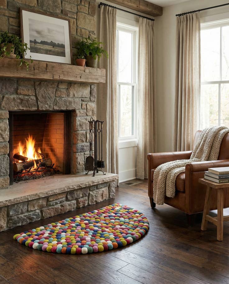 Detail image of 2' 2 x 3' 7 Felt Ball Wool Hearth Rug