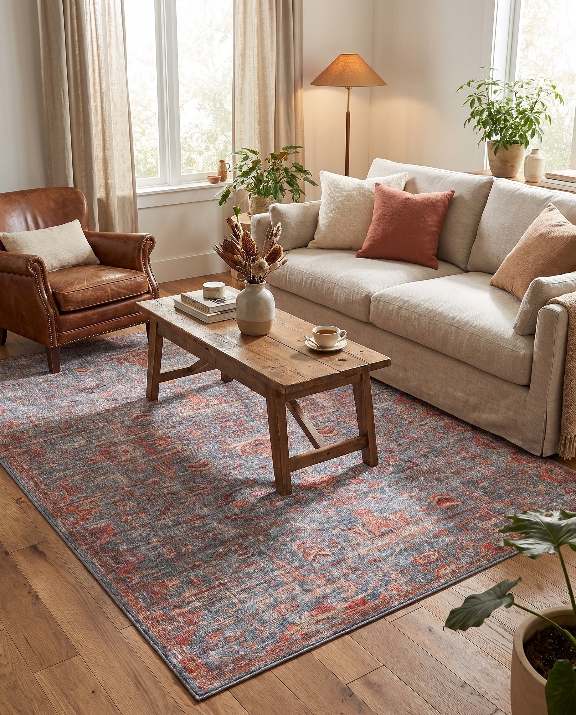 Antique Blue Washable Nostalgia Rug
