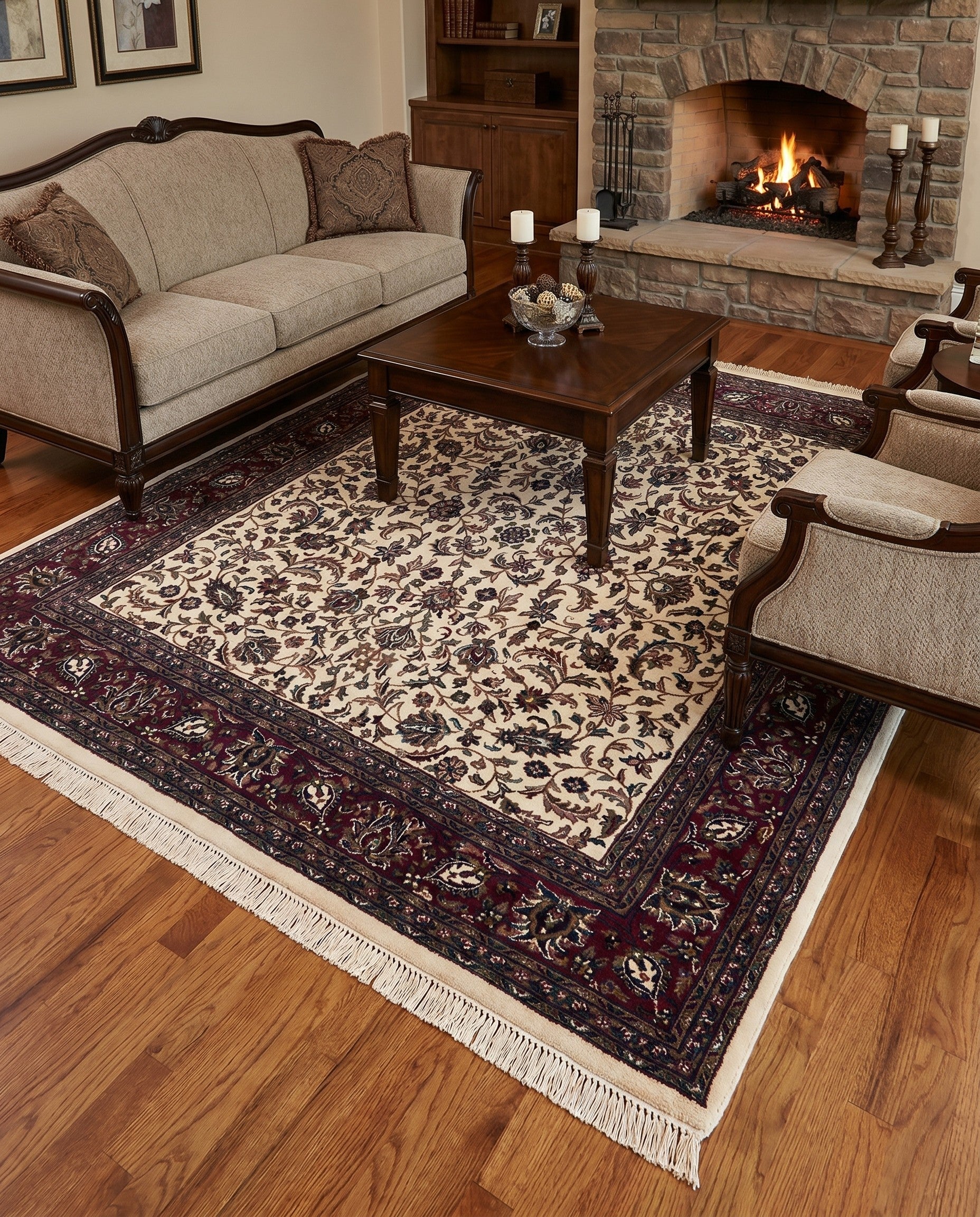 6' 2 x 7' 1 Hand Knotted Kashan Oriental Wool Square Rug