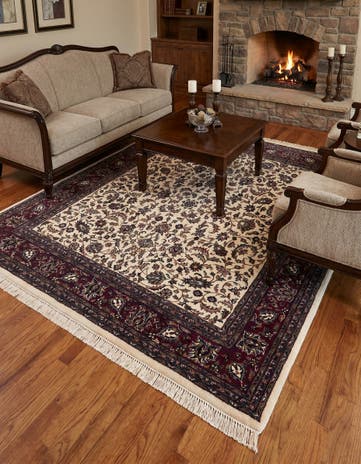 6' 2 x 7' 1 Hand Knotted Kashan Oriental Wool Square Rug