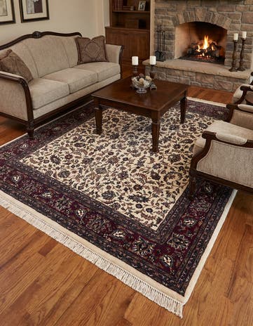 6' 2 x 7' 1 Hand Knotted Kashan Oriental Wool Square Rug