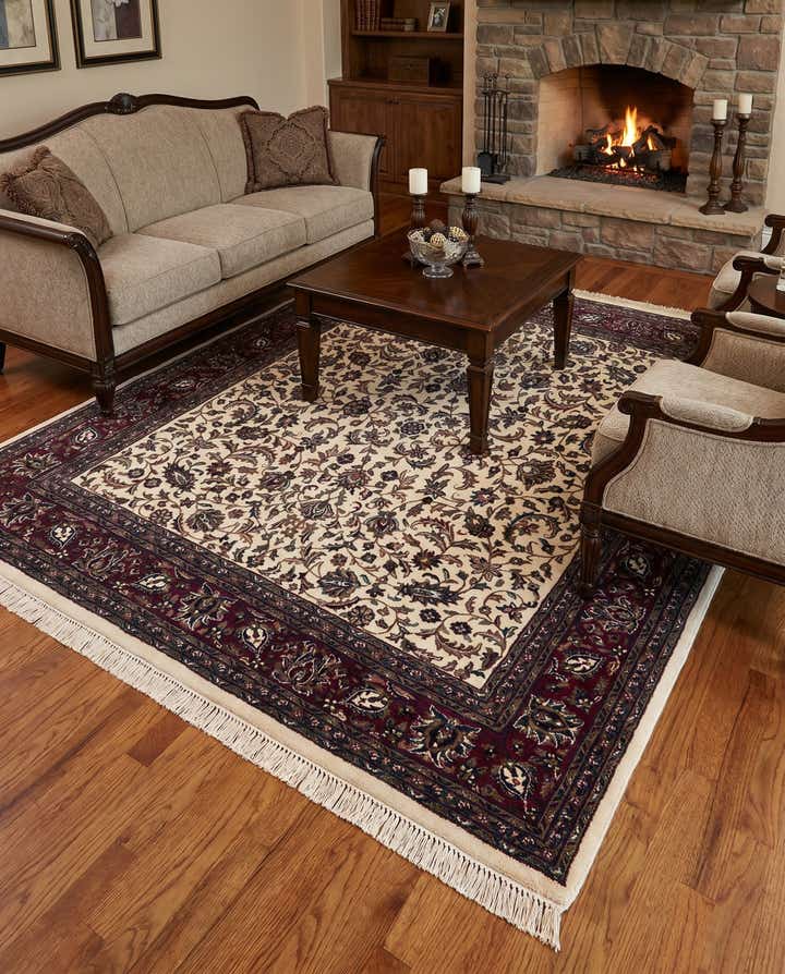 6' 2 x 7' 1 Hand Knotted Kashan Oriental Wool Square Rug