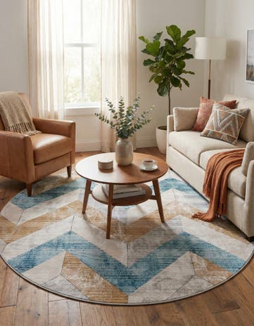 Blue Leipzig Round Rug