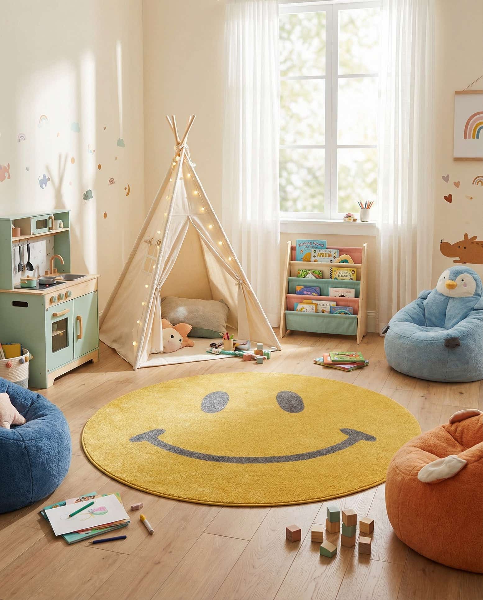 5' 1 x 5' 1 Smiley Face Whimsy Kids Round Rug