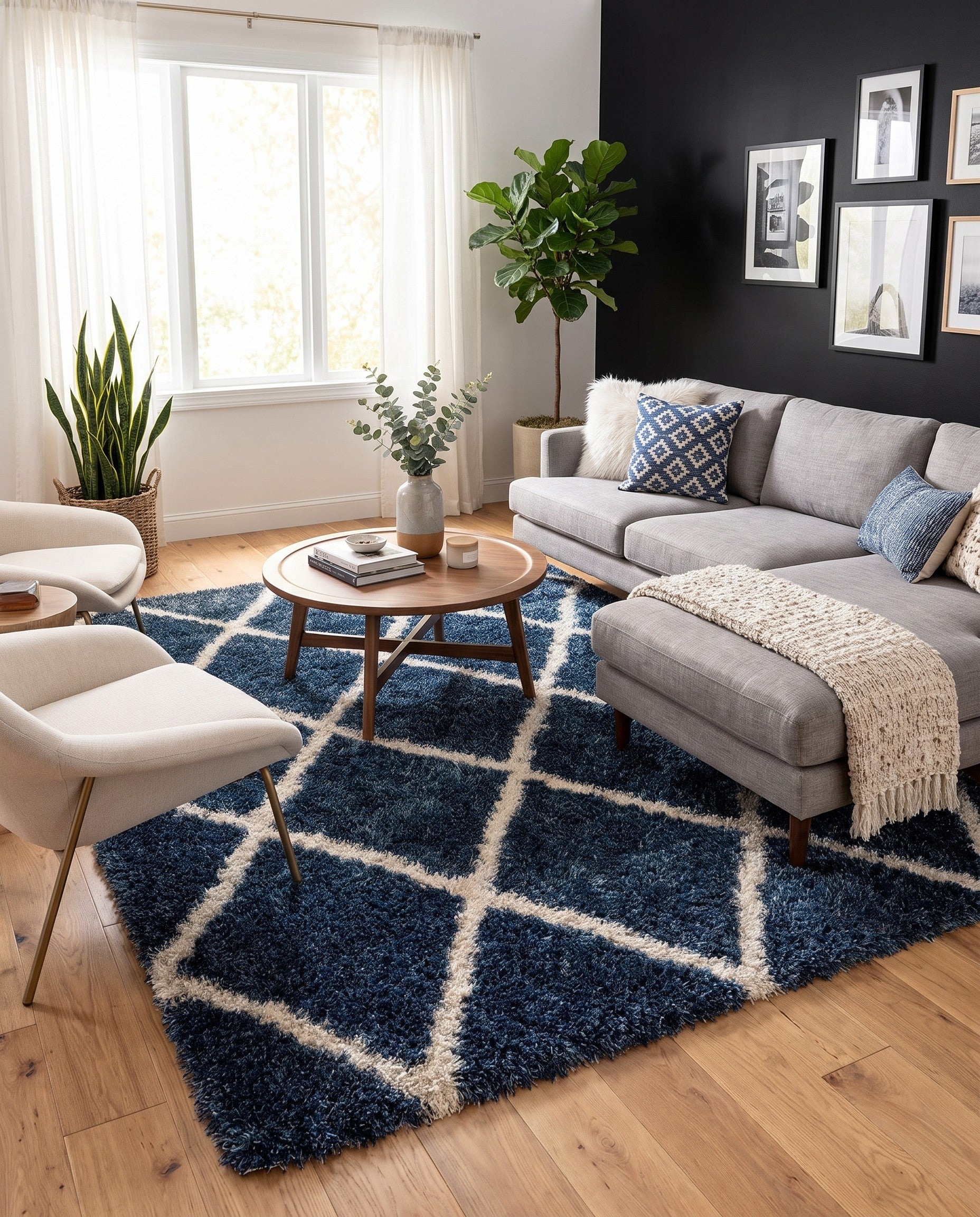 Navy Blue Luxe Trellis Shag Rug