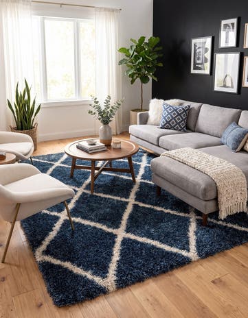Navy Blue Luxe Trellis Shag Rug