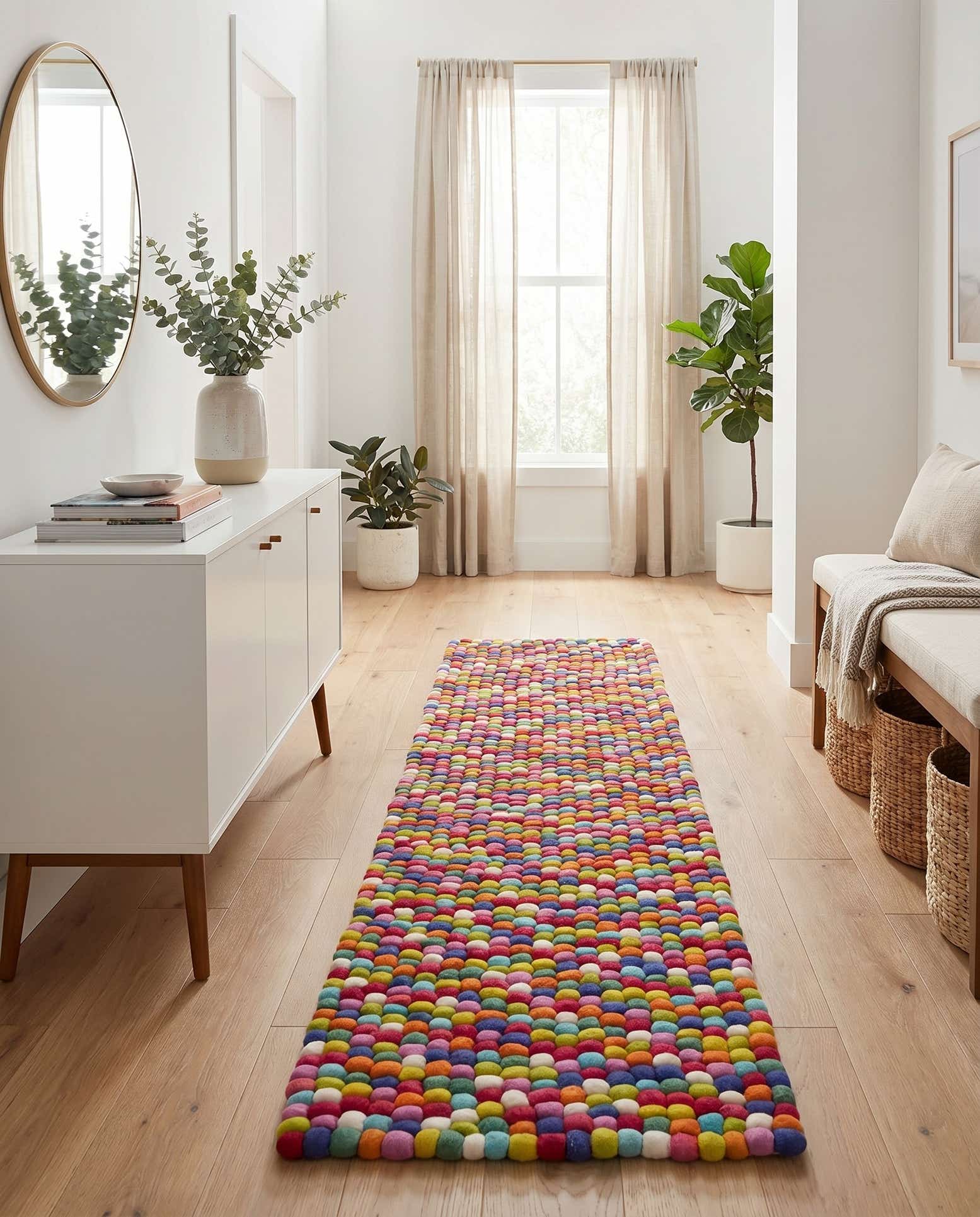 2' 7 x 9' 10 Felt Ball Wool Runner Rug