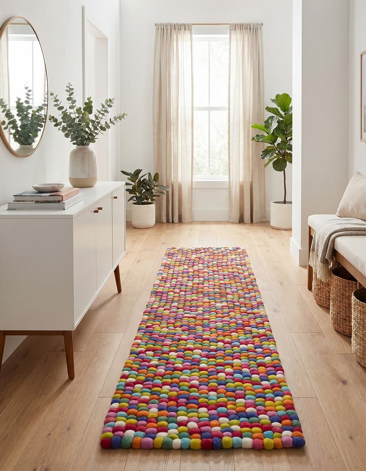 2' 7 x 9' 10 Felt Ball Wool Runner Rug