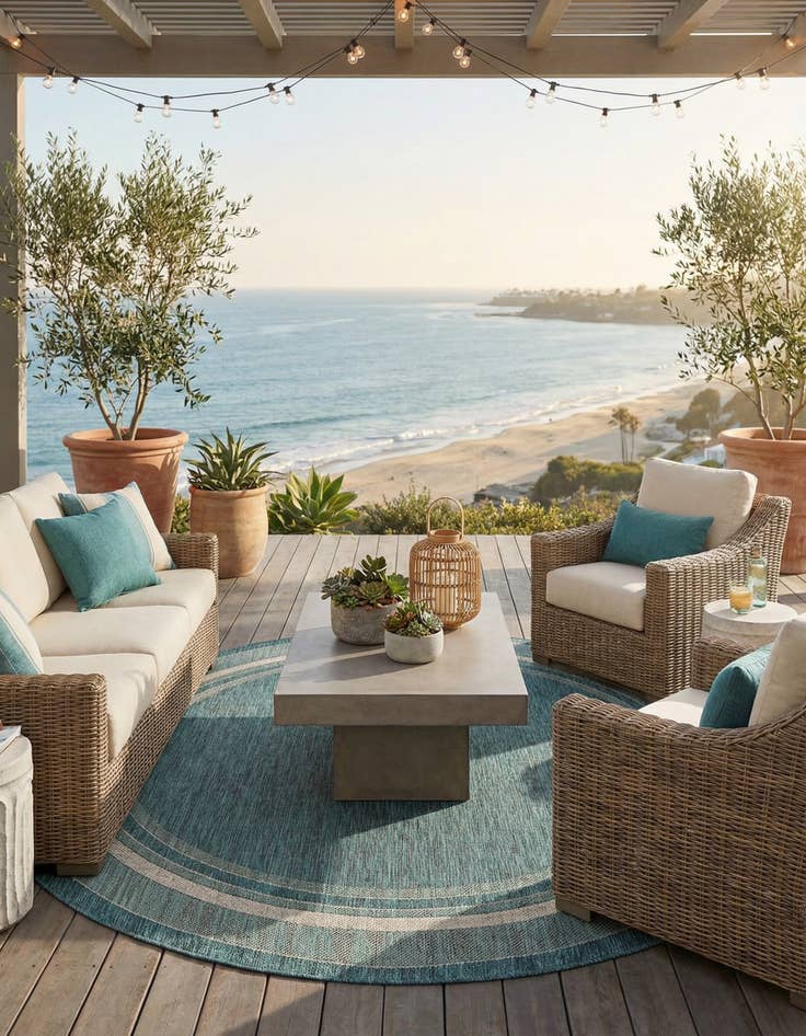 Detail image of 7' 10 x 7' 10 Washable Border Indoor / Outdoor Round Rug