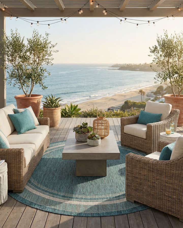 7' 10 x 7' 10 Easy-Clean Border Indoor / Outdoor Round Rug