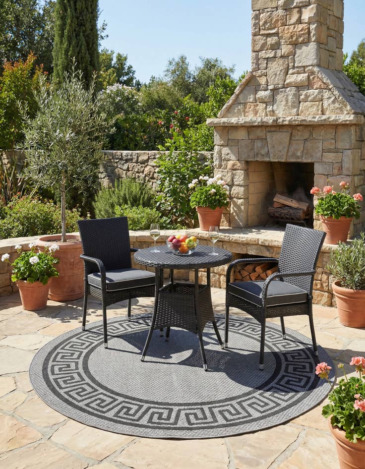 Detail image of 6' x 6' Washable Border Indoor / Outdoor Round Rug