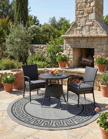 Gray Easy-Clean Border Indoor / Outdoor Round Rug