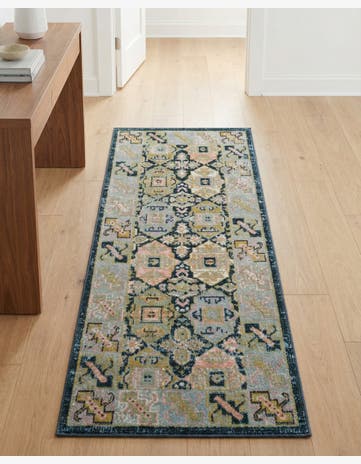 Blue and Green Kamala Washable Runner Rug