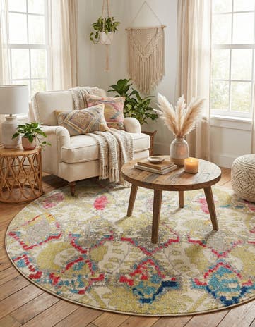 Beige Washable Mesa Round Rug
