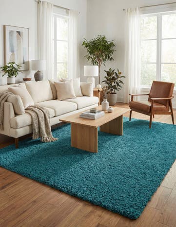 Deep Aqua Blue Solid Shag Rug