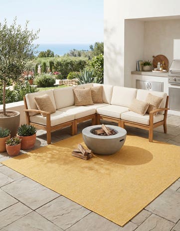 Corn Harvest Yellow Easy-Clean Solid Indoor / Outdoor Square Rug