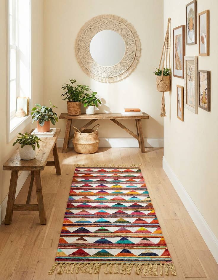 Detail image of 2' 2 x 6' 1 Hand Woven Chindi Trellis Runner Rug