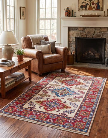 3' 4 x 4' 10 Hand Knotted Kazak Rug