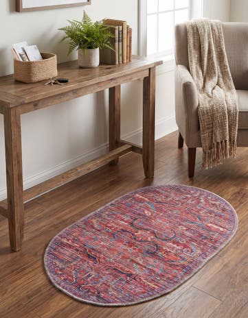 Rust Red Washable Maahru Oval Rug