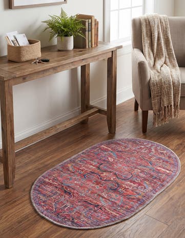 Rust Red Washable Maahru Oval Rug