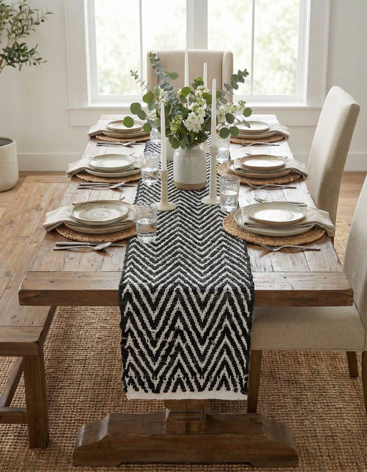Detail image of 1' 2 x 8'  Hand Woven Chindi Chevron Table Runner Rug