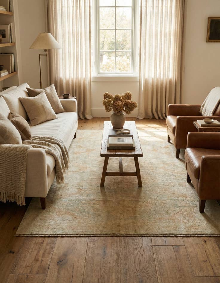 Detail image of 4' 2 x 6' 2 Hand Knotted Oushak Wool Rug